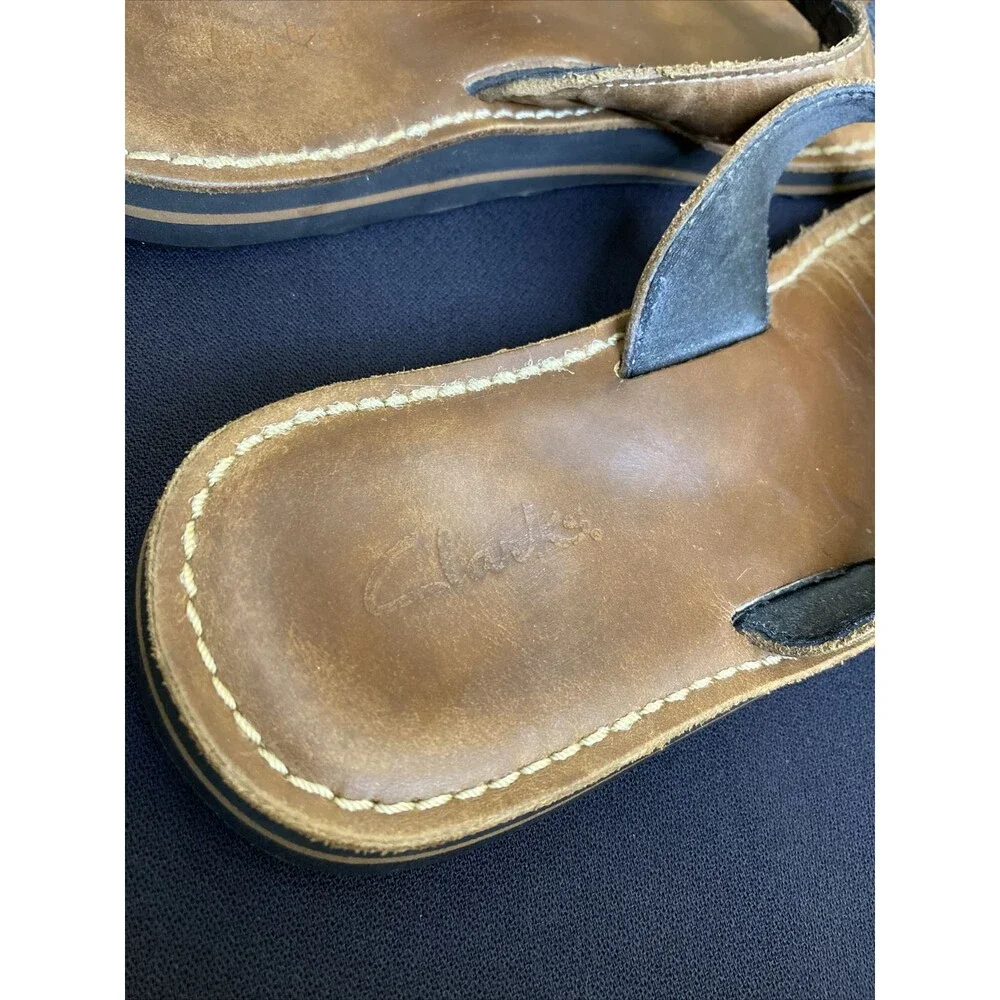 Clarks Womens  Sandals 9M Flip Flops 72162 Leather Upper  Brown Vacation